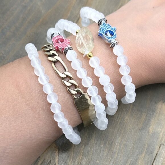 6mm Selenite beaded handmade  bracelet /fall creamy white accessories - Picture 5 of 5